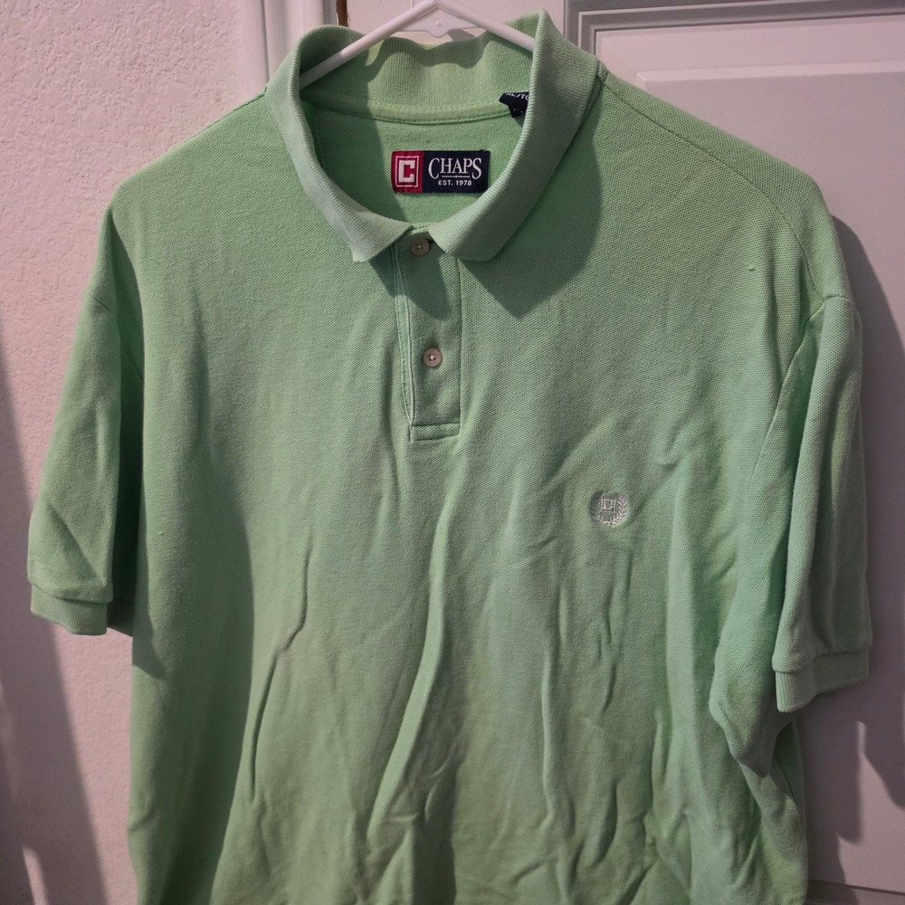 Chaps Mens XL Light Green Short Sleeve Cotton Pique Polo Shirt Logo Embroidered